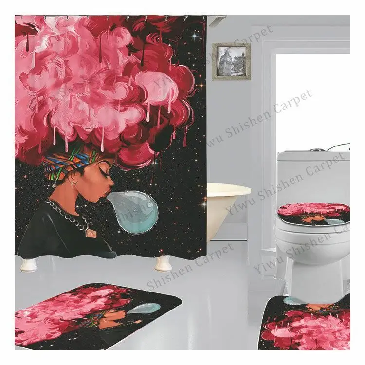 High quality Waterproof polyester fabric 4 pieces bathroom custom romantic digital printed shower curtain