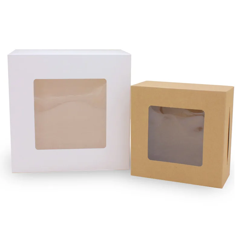 10x10x5 Inches Square Cake Boxes with Window White kraft Paper Cardboard Bakery gift Box