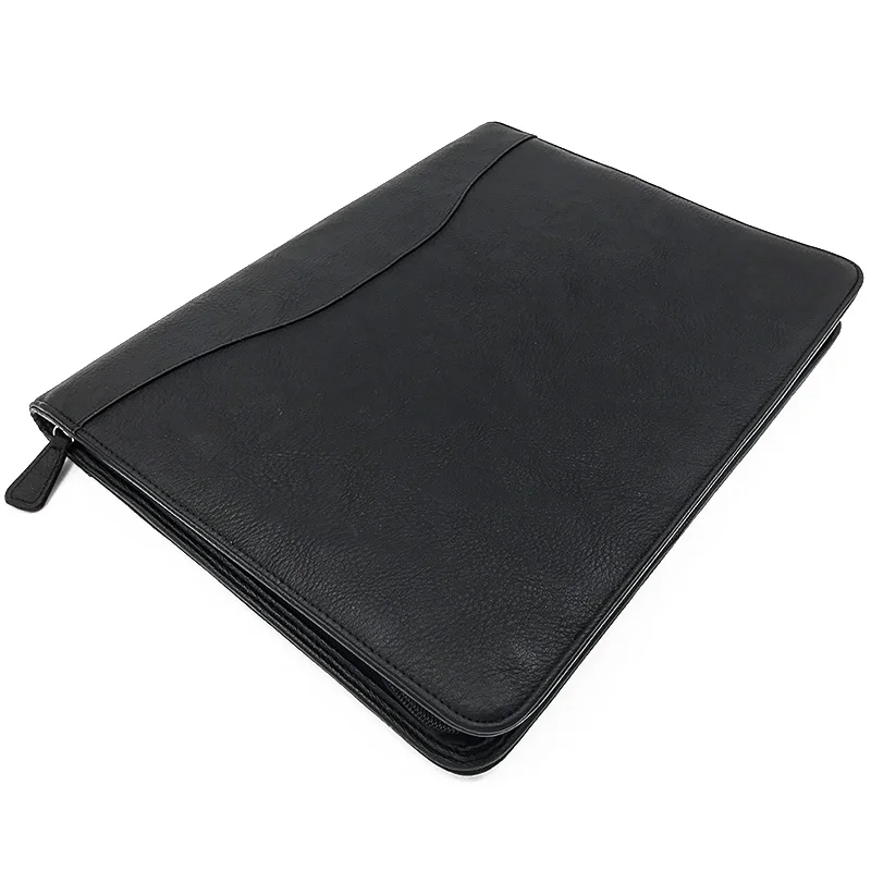 High Quality Vegan PU Leather A5 Zipped Padfolio Fashion Portfolio File Folders For Business