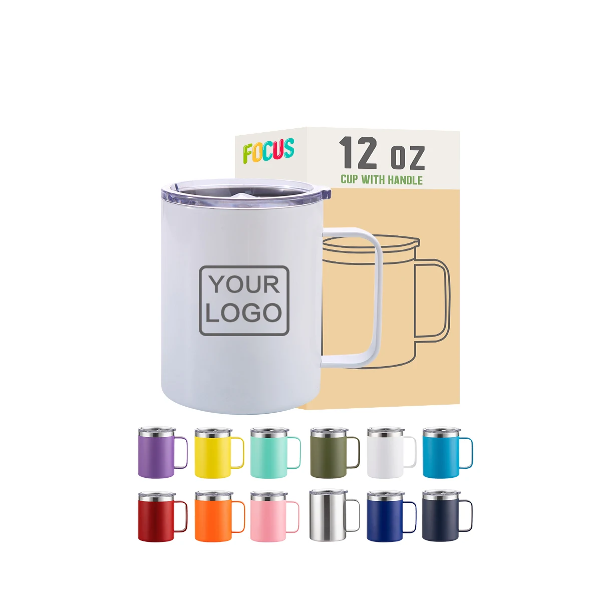 Custom Logo Sublimation Blank 12 Oz Double Wall Vacuum Tumbler Cup Insulated Stainless Steel Coffee Mugs Handle With Lid