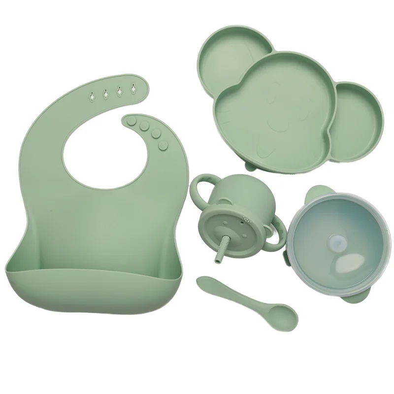Wholesale OEM/ODM Food Grade Silicone Baby Weaning Set BPA-Free Snack Bowl with Suction Plate and Spoon Cup Shape
