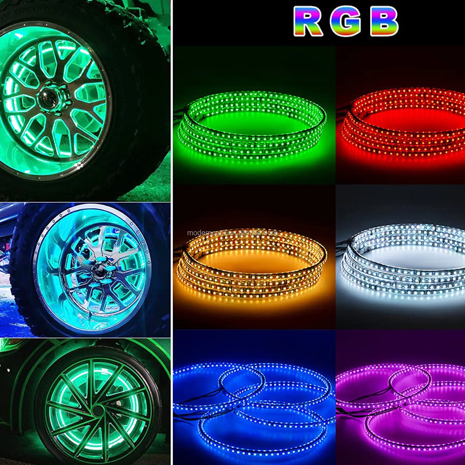 Led Car Hub Light APP/Remote Control Auto Wheel Ring Strip Adjustable Waterproof Decoration Atmosphere Light Rgb Neon Lamp 4PCS