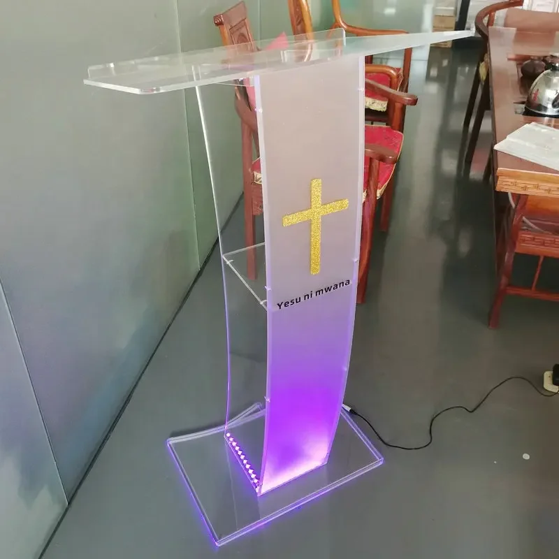 Transparent LED Lighting Acrylic School Lectern Acrylic Platform podium Church Pulpit