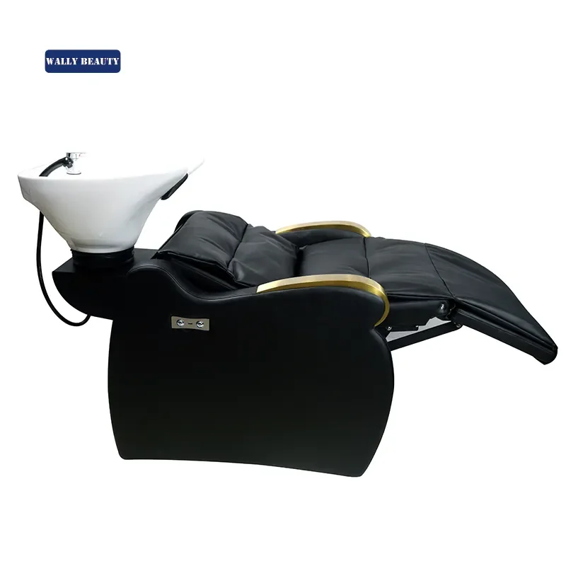 Wallybeauty Salon furniture hair washing equipment shampoo bed white backwash unit electric massage shampoo chairs with bowl