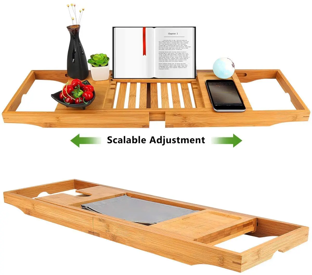 Premium Luxury Tray Bathtub Tray Bamboo Bathtub Caddy Tray with Extending Sides Adjustable Book Holder