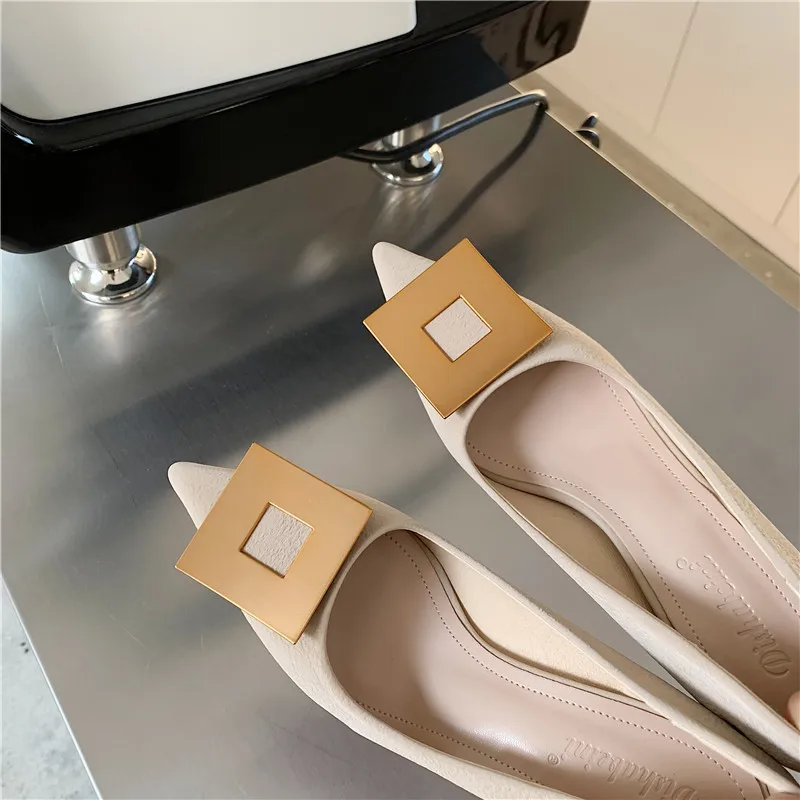 35-39# 2022 Spring New Arrivals luxury designer high heel shoes Office lady Metal square Pumps high quality Women Dress shoes