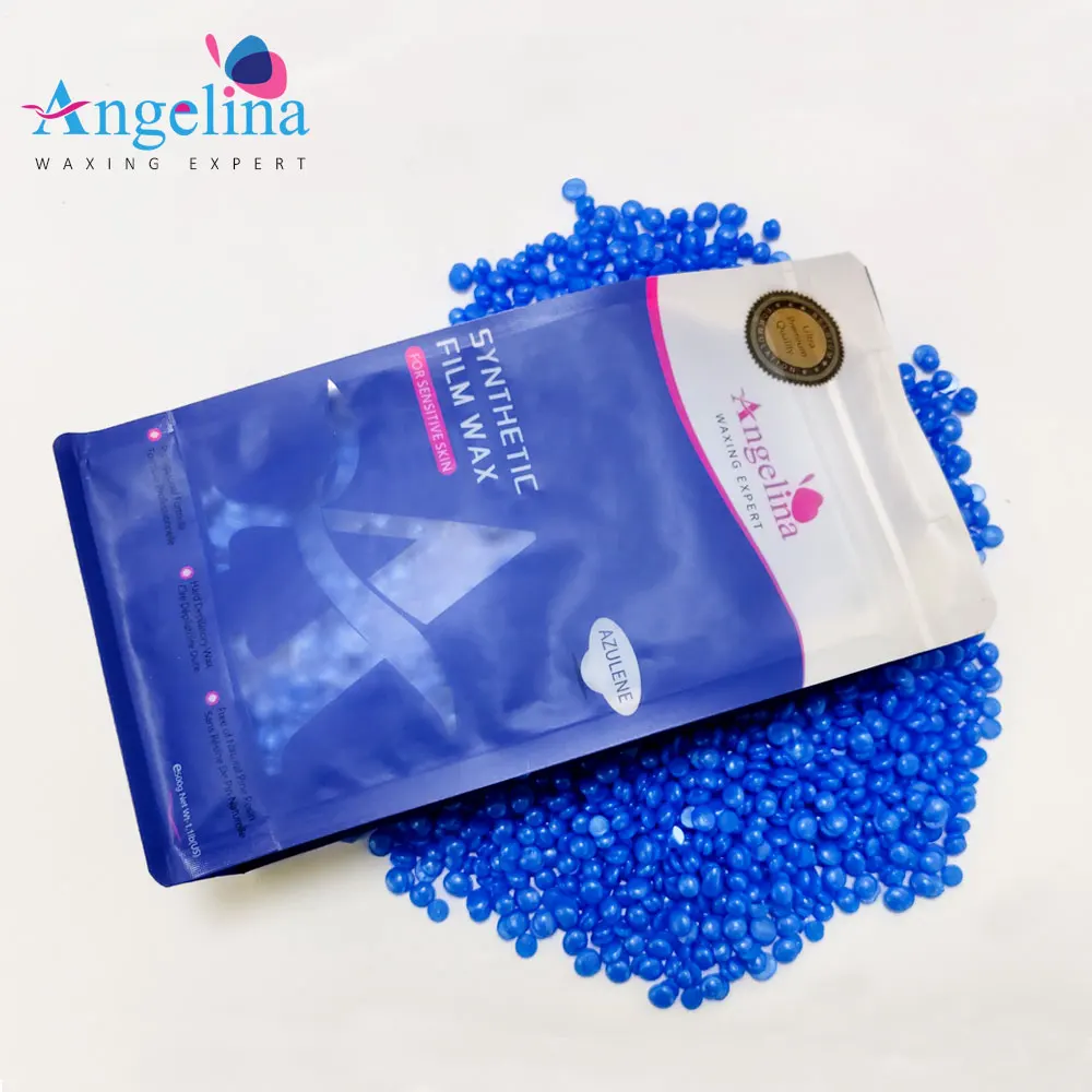 China Manufacturer Azulene Hard Wax 500g Synthetic Film Hot Wax for Hair Removal Body and Leg Sensitivities