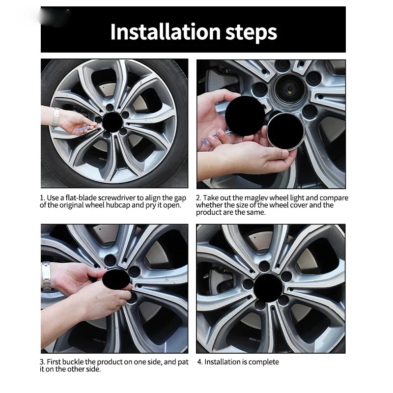 4PCS 65mm 56mm Floating Wheel Center Caps Led Car Center Cap Cover