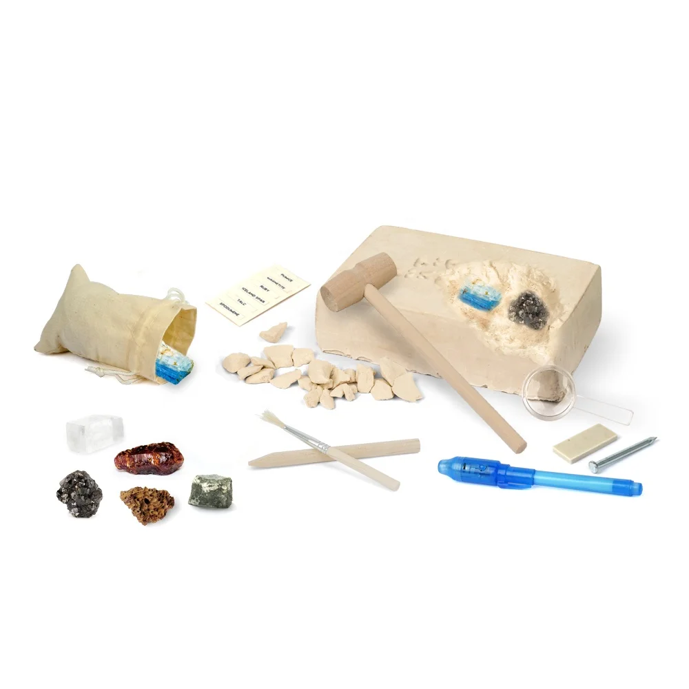 Customize Private Logo DIY Kids Arts Crafts Deluxe  Archaeological  Fluorescence Rocks Dig Kit Science Learning With UV Pen