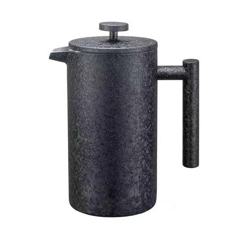 Custom Logo Black Coffee French Press Maker With Ice Flower Paint Outside