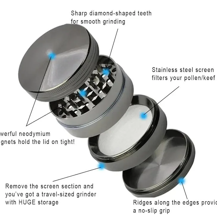 Wholesale Grinders Tobacco Powder Smoking Accessories Metal 4 Parts 2 inch Herb Grinder