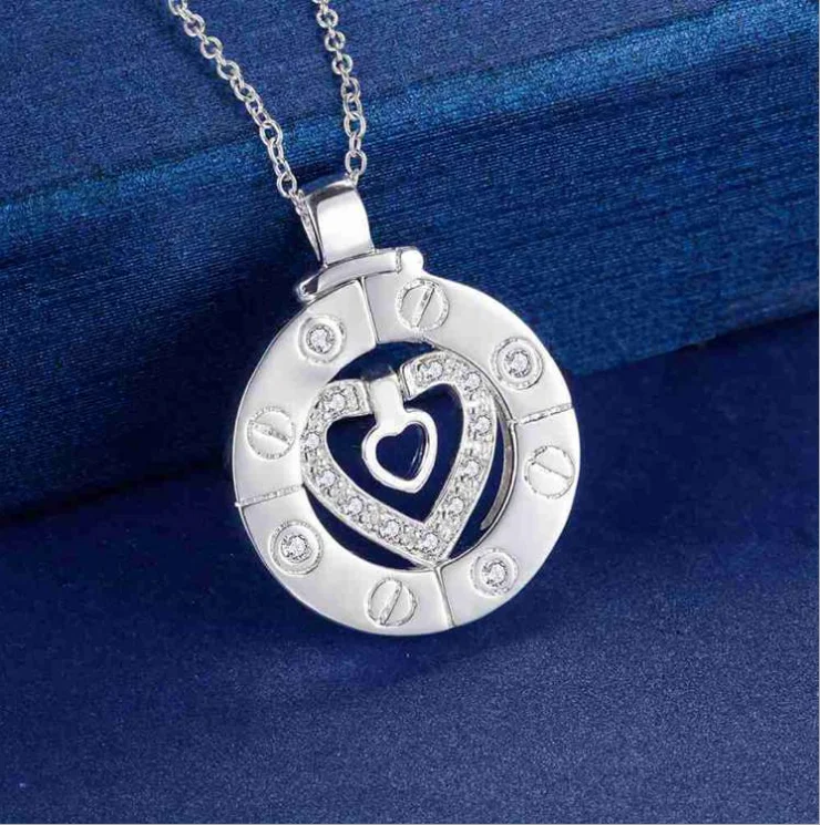 Stairway to Heaven Silver Necklace Heart Pendant Couple With Two Chains for Women Man Jewelry
