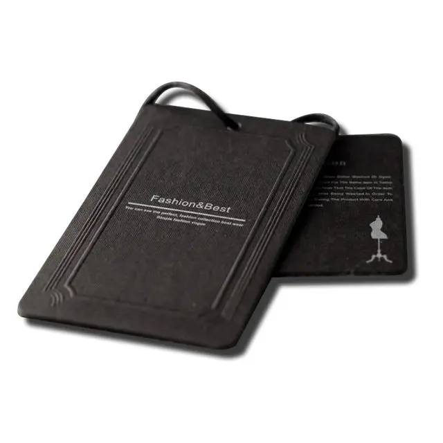 JAHOO Custom Design Garment Logo Embossed Hang Tags,Black Cardboard Paper tags for clothes