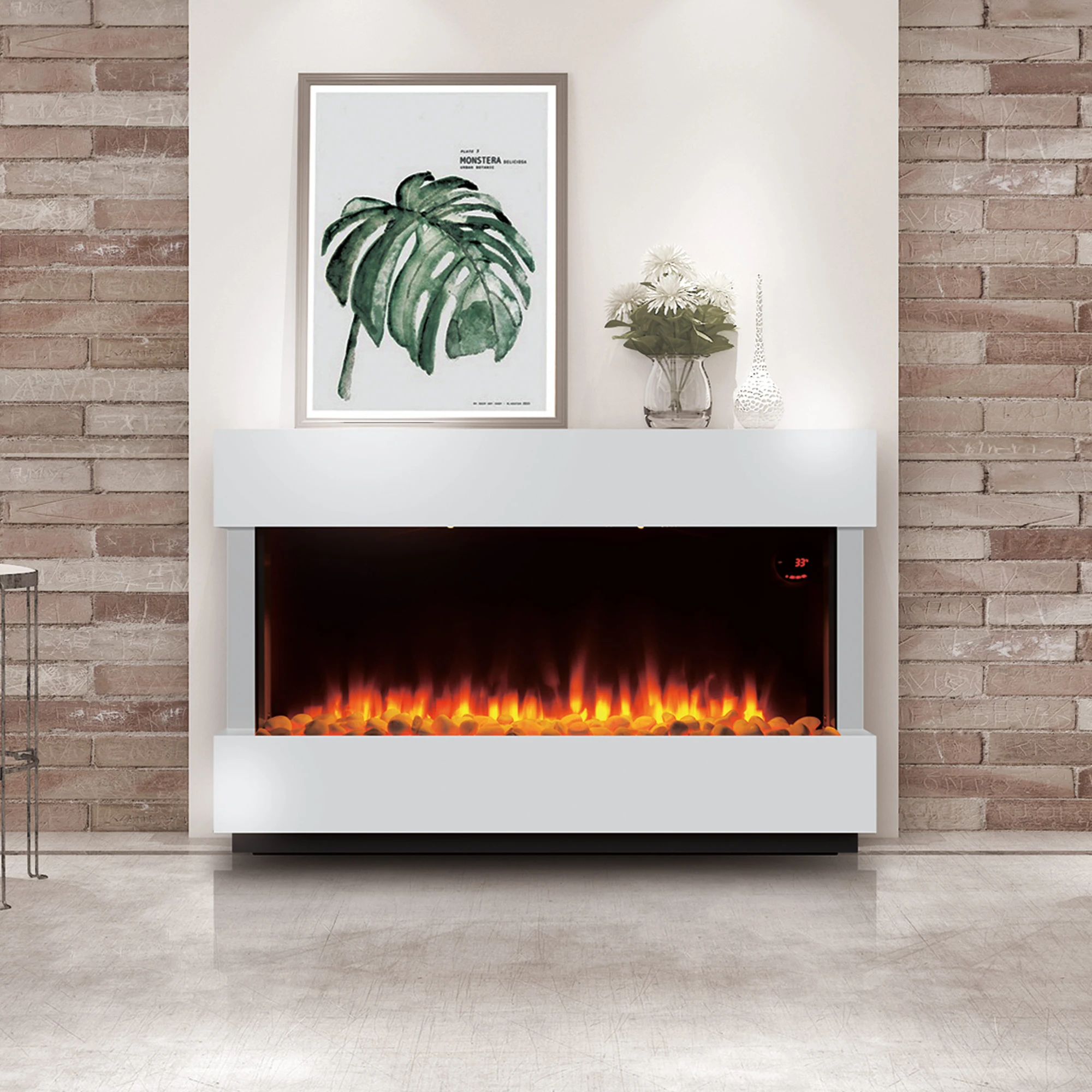 Remote Control 24h timer Modern Wall mounted Indoor Housing use living room electric fireplace heater with Led Flame