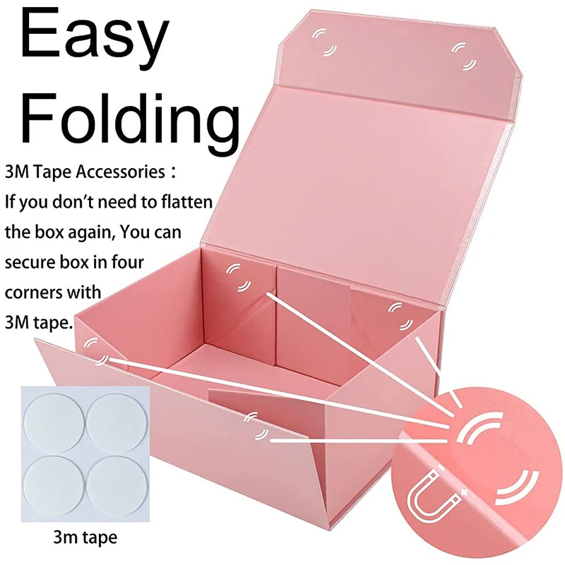 Pink Custom Logo Premium Luxury Cardboard Paper Gift Magnetic Folding Packaging Box For Dress With Ribbon