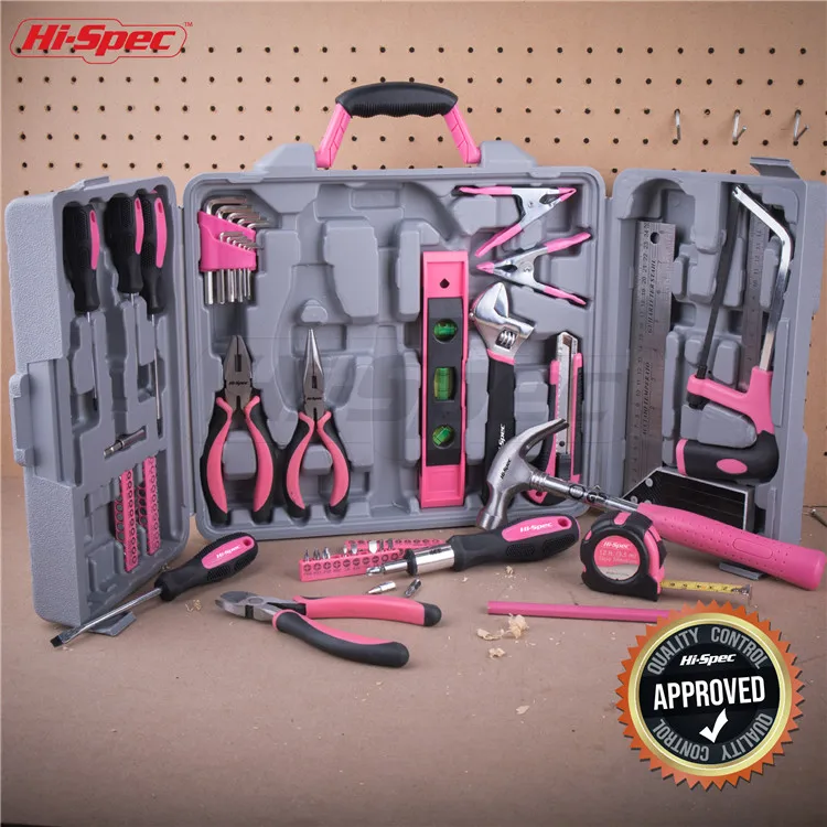 Hi-Spec 71 Piece Pink Lady Tool Set Hand Tool Kit including Screwdriver, Claw, Hammer & more for Home DIY in a Storage Box