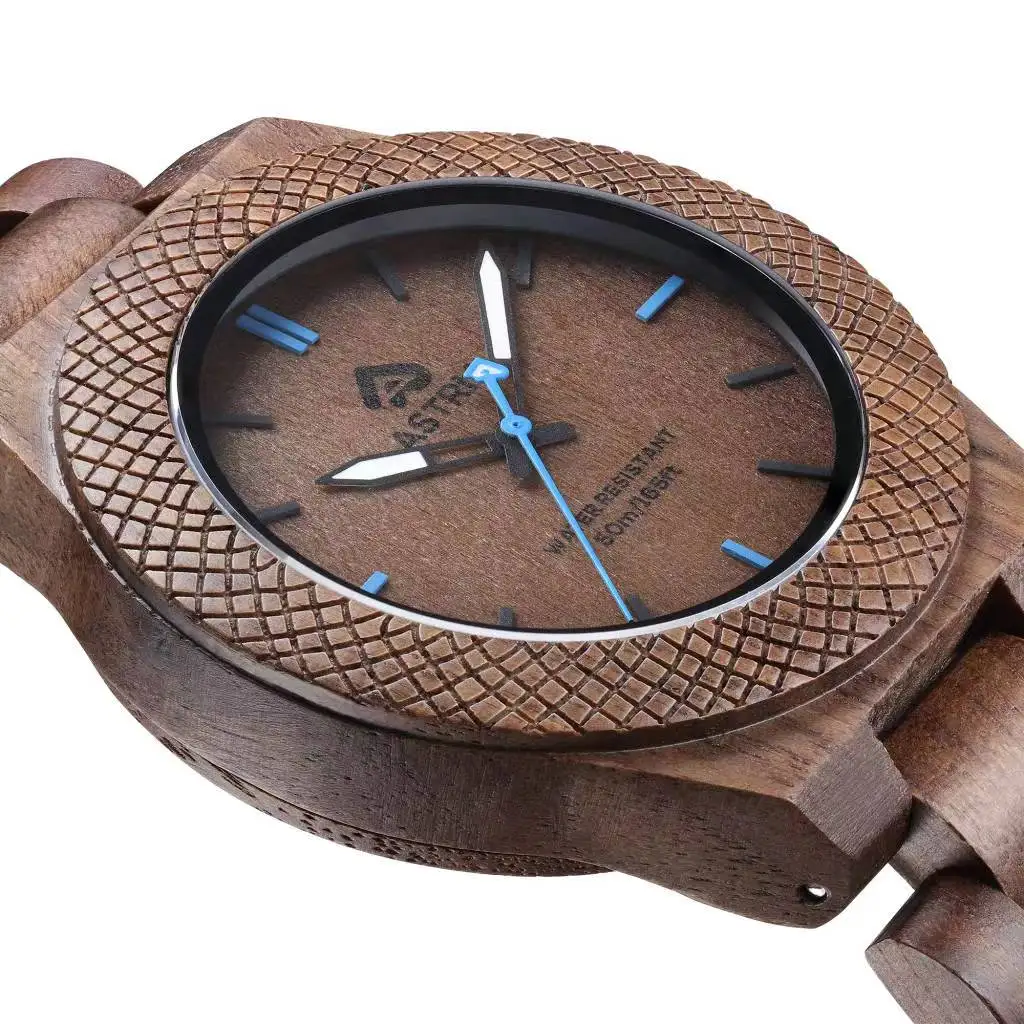high quality customer logo sapphire glass 5 atm real waterproof  men quartz Wooden Watches