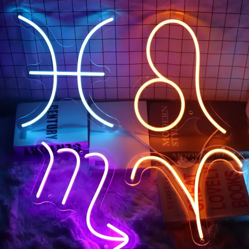 1pc Aries LED Neon Sign Astrology Zodiac Horoscope Wall Decor for Home Halloween/Thanksgiving/Christmas/Birthday Gift Room Decor
