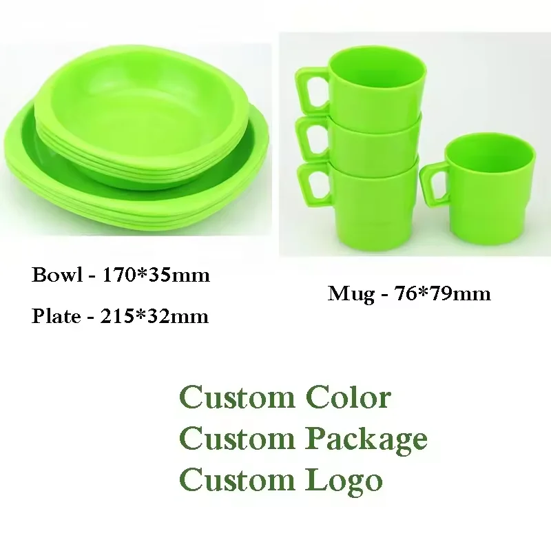 Wholesale Reusable eco friendly plastic tableware set cutlery cup bowl plate picnic camping tableware set camping dinner sets