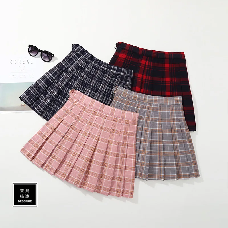 
2021 High Quality comfortable 3-10years Kids Girls Pleated Plaid Skirt High Waist Girl School Uniforms Mini Knife Pleated Skirts 