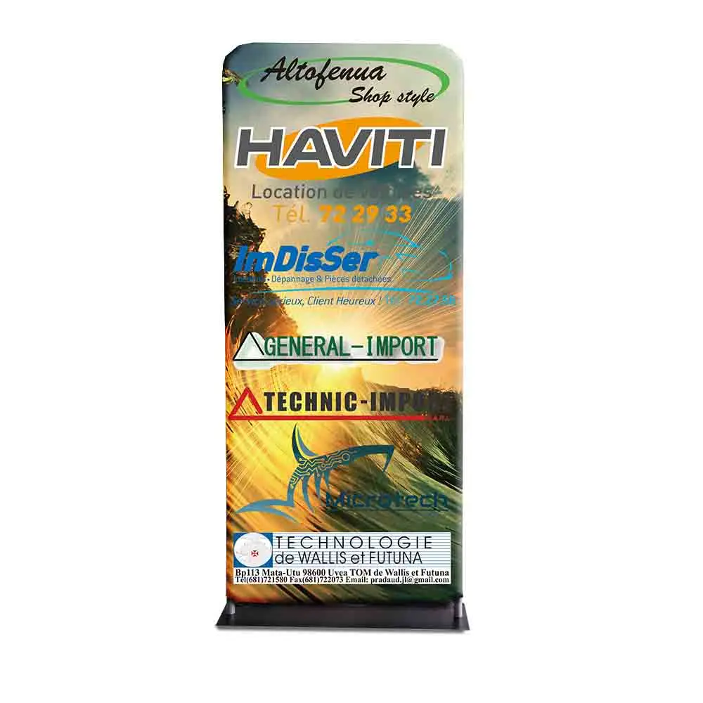 Custom aluminum tube frame tension fabric display banner stand with steel plate base