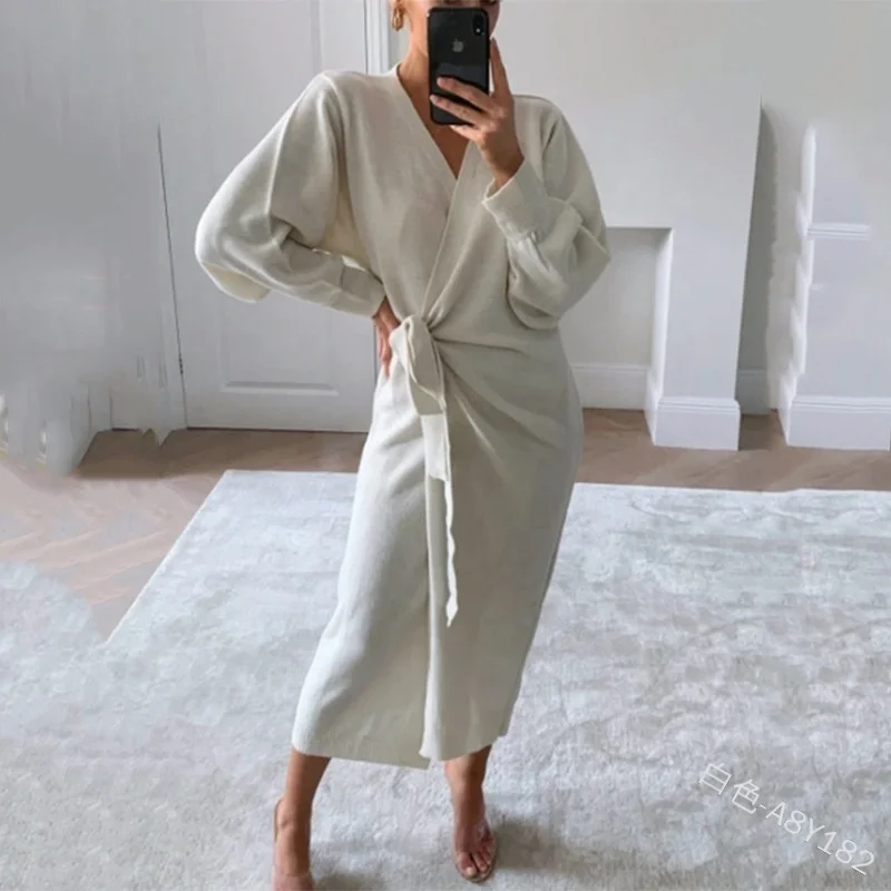 
Wholesale Autumn And Winter New Product Cardigan Solid Color Women Knit Dress Clothing 