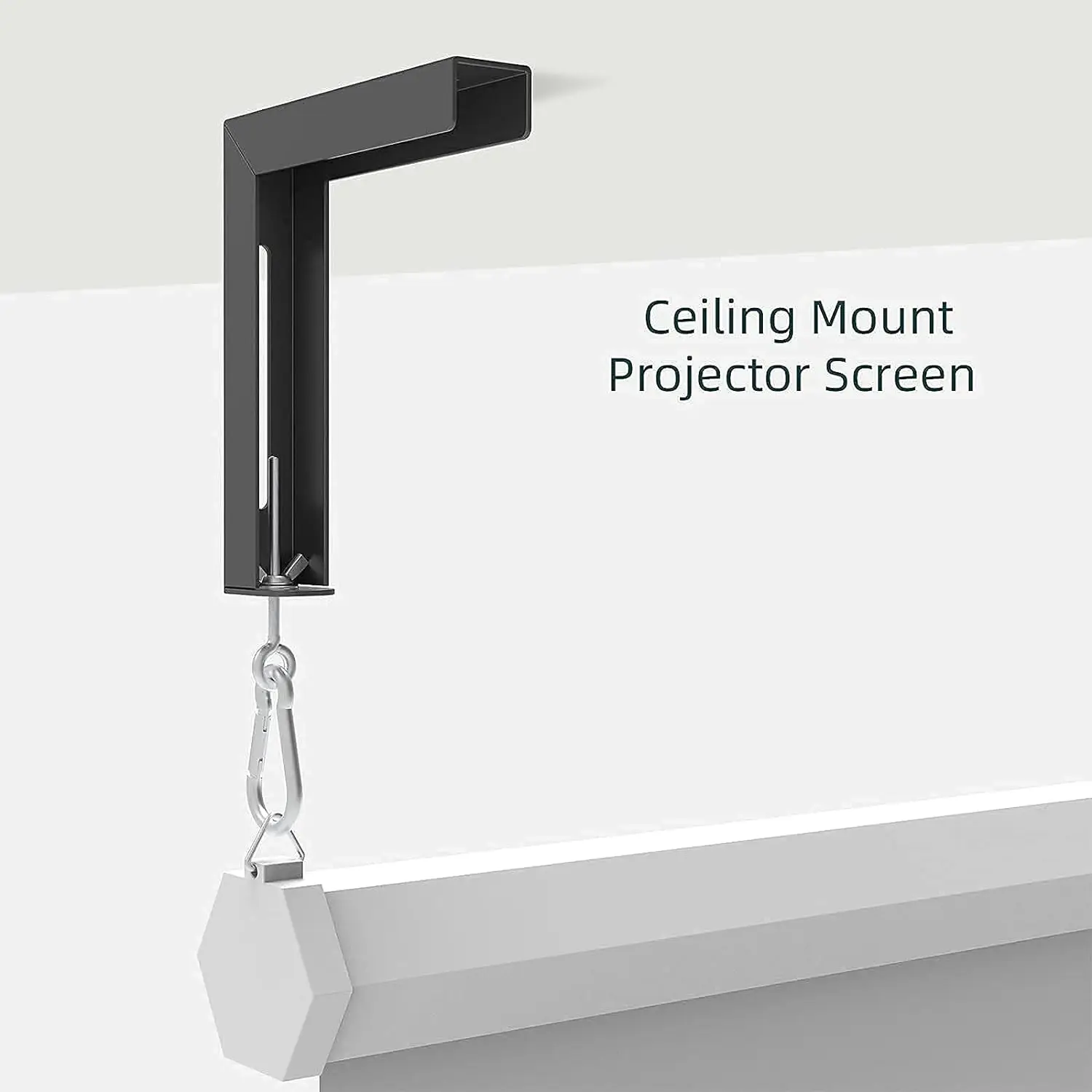 Black Universal Projector Screen L-Bracket Wall Hanging Mount  Adjustable Extension with Hook Manual for Wall or Ceiling Mount