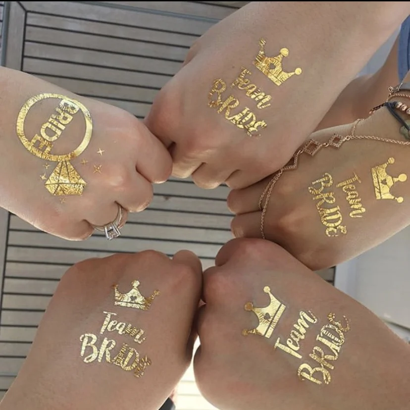 Top Seller Single Party Custom Gold Stamping Sticker Team Bride Temporary Tattoo