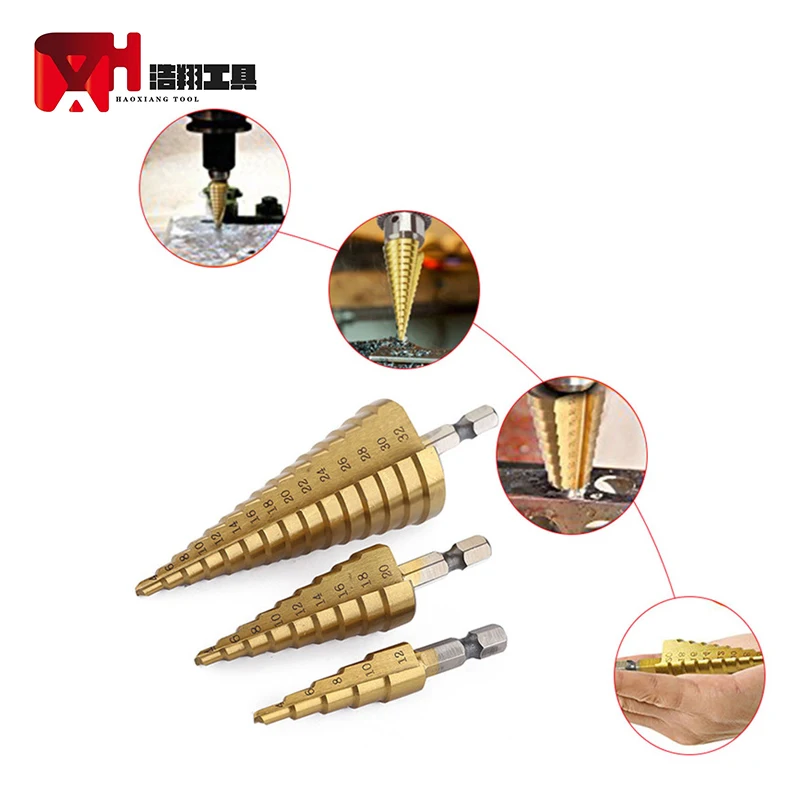 
High-speed Steel Wear-resistant Punching Tool Titanium-plated Step Drill Bit Set 