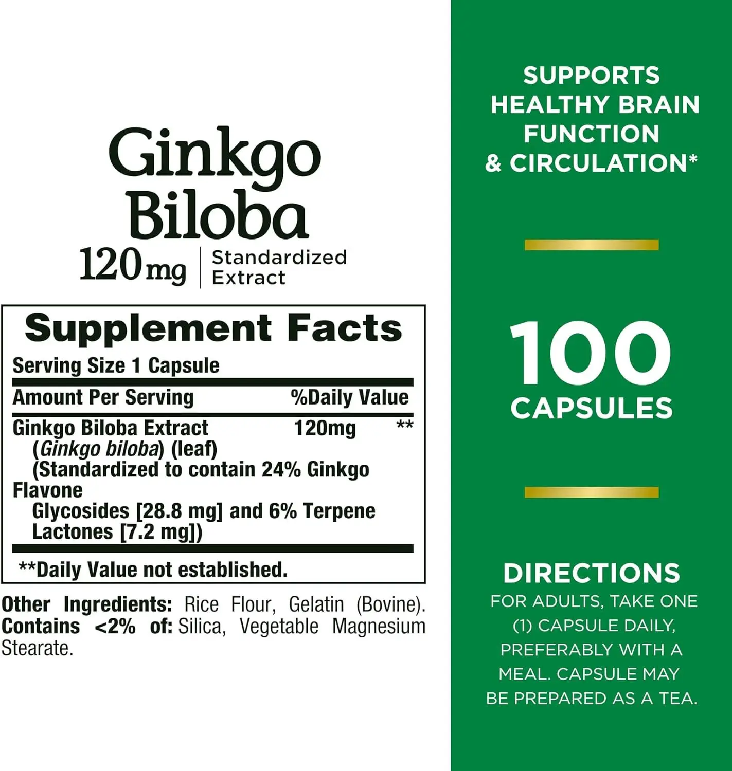 Natural Ginkgo Biloba Leaf Extract Supplement Extract 120 Milligrams Improve Cognitive Function Ginkgo Biloba 100 Capsules