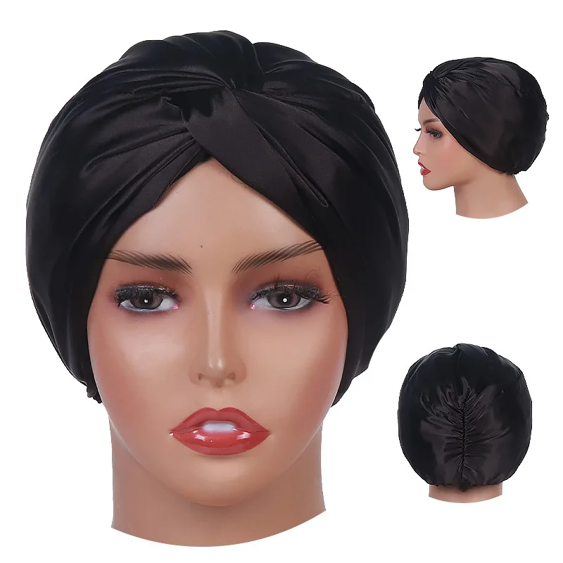 Wholesale Double Layer Hair Bonnet Customized Women Satin Bonnets Turban With Logo