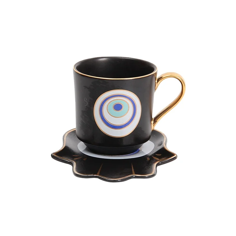 Blue Eye Ceramic Coffee Tea Cup Sets with Saucers Luxury Porcelain Cups and Saucers Gold handle Cups