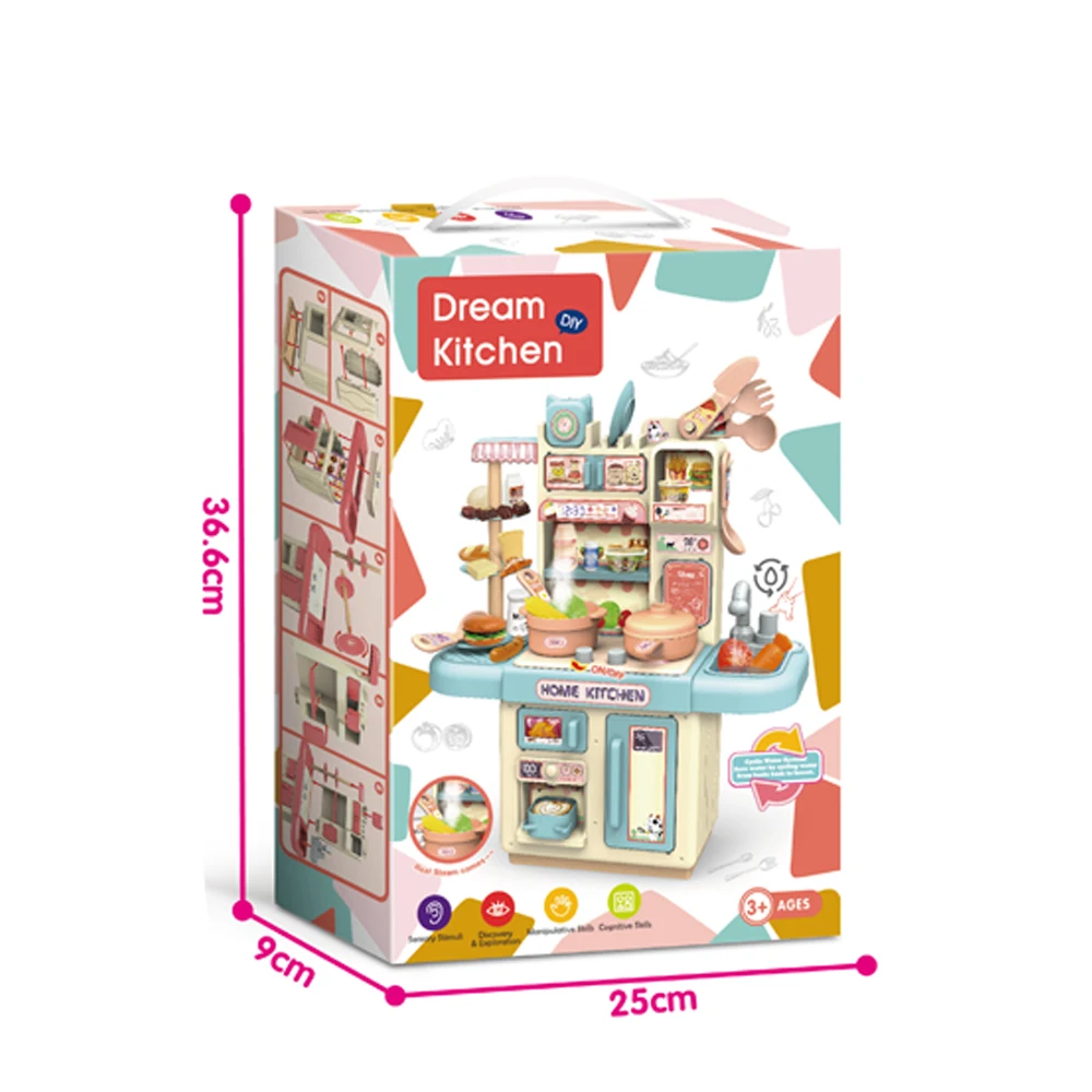 Hot selling product Kids Cooking Play Set with light pretend play cooking game spray children Miniature kitchen toy Juguetes