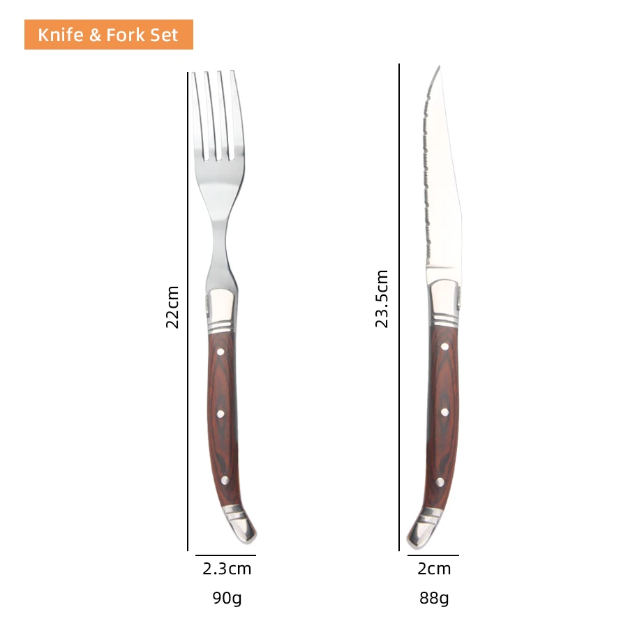 Classic Laguiole Stainless Steel Steak Knife Set And Fork 2 PCS Wooden Handle Flatware Set