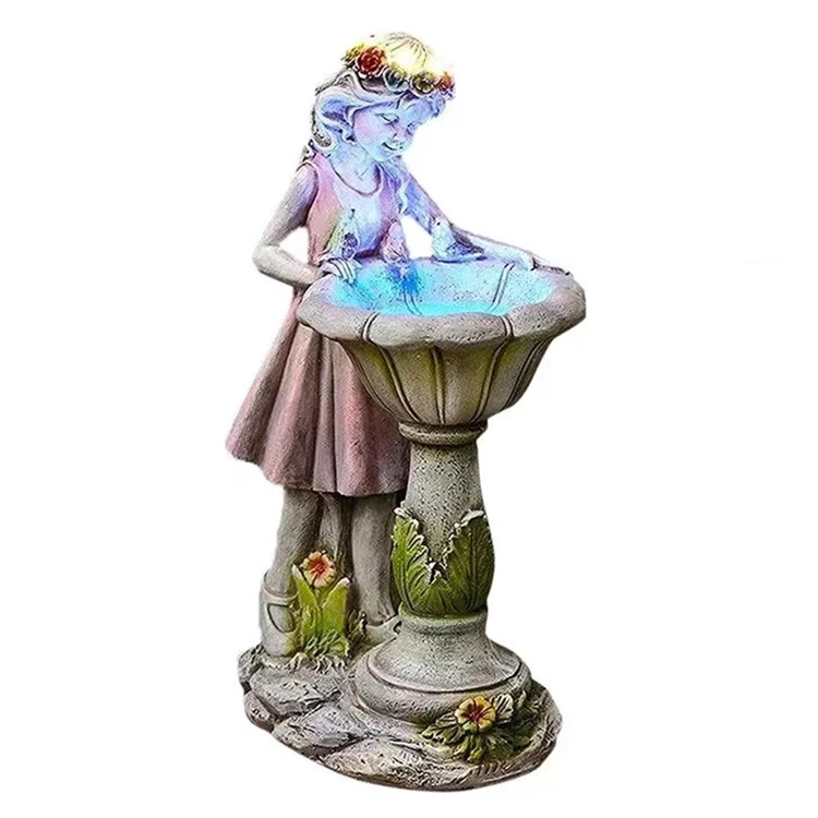 Custom outdoor lamp solar lights resin craft Flower Fairy Statue Animal Sculpture Resin Figurine waterproof green energy led
