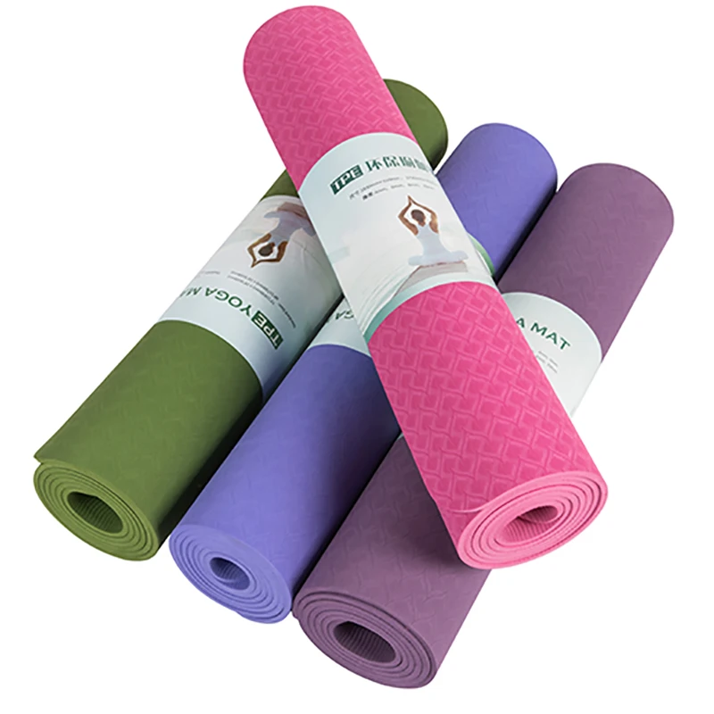 High Quality Anti-slip TPE Fitness Custom Logo Purple Eco-friendly  6mm Yoga Mat