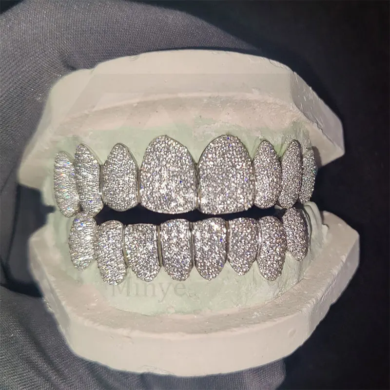 Hip Hop Jewelry  Grills Ice S925 Silver Moissanite Bling Bling Silver White Gold plated Diamond personality Custom teeth Grills