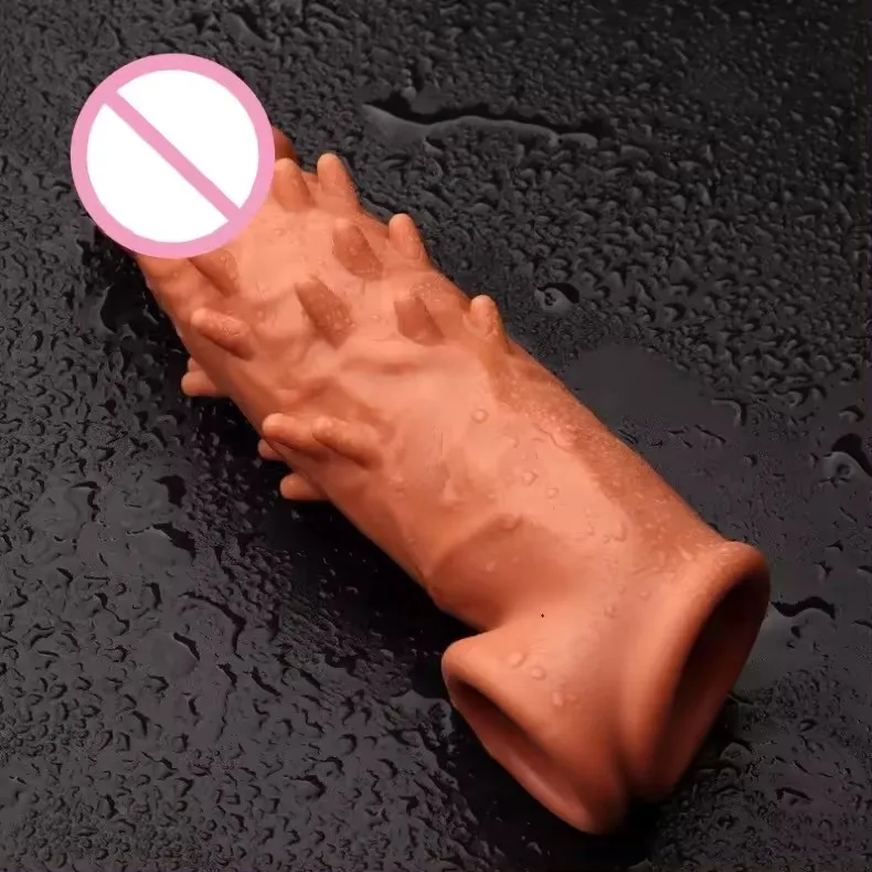 CADO Black Tpe Adult Sex Toys Coarse Wear Penis Sleeve With Lock Extension And Stud Crystal Set Vibrating Ring For Men