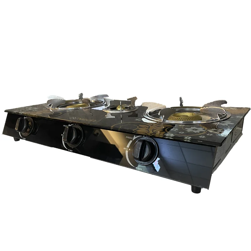 Bilateral fire fire glass 3-head stovetop type dedicated gas stove