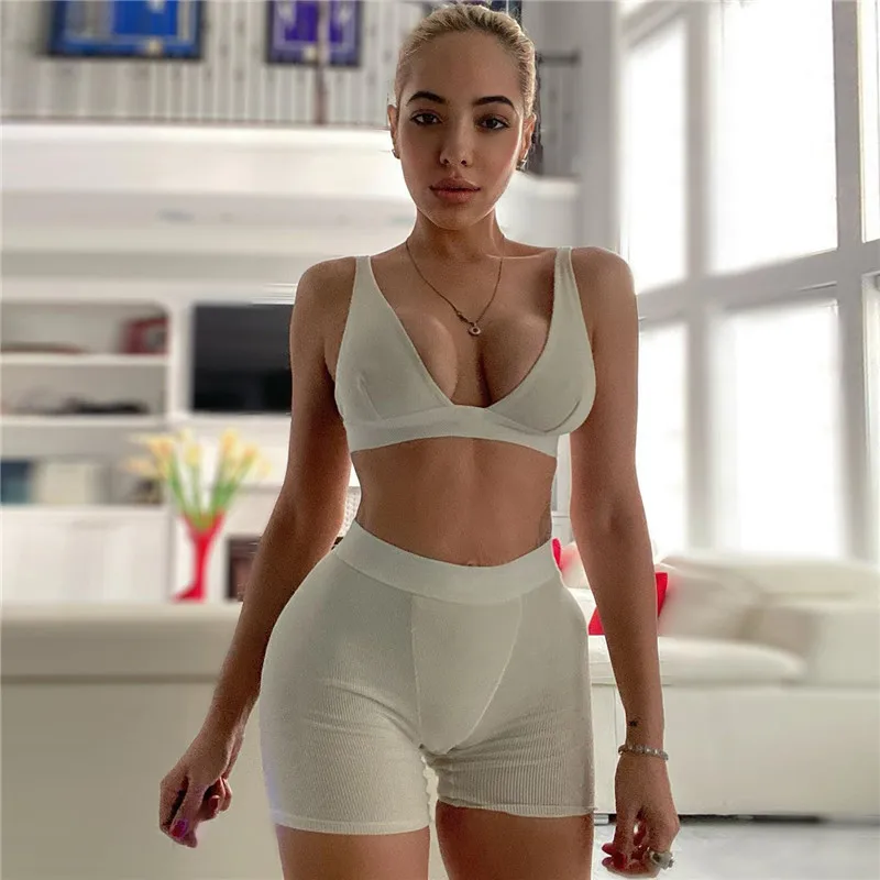 2021 Aliexpress летний женский сексуальный спортивный комплект с открытой спиной и глубоким V-образным вырезом высокой талией Модный для йоги из 2