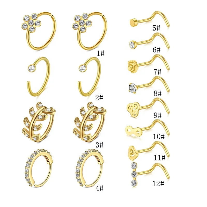 Wholesale Hot Sale Pierced C-Shaped Nose Ring Inlaid Zircon Leaves Rose Flower Nose Piercing Jewelry