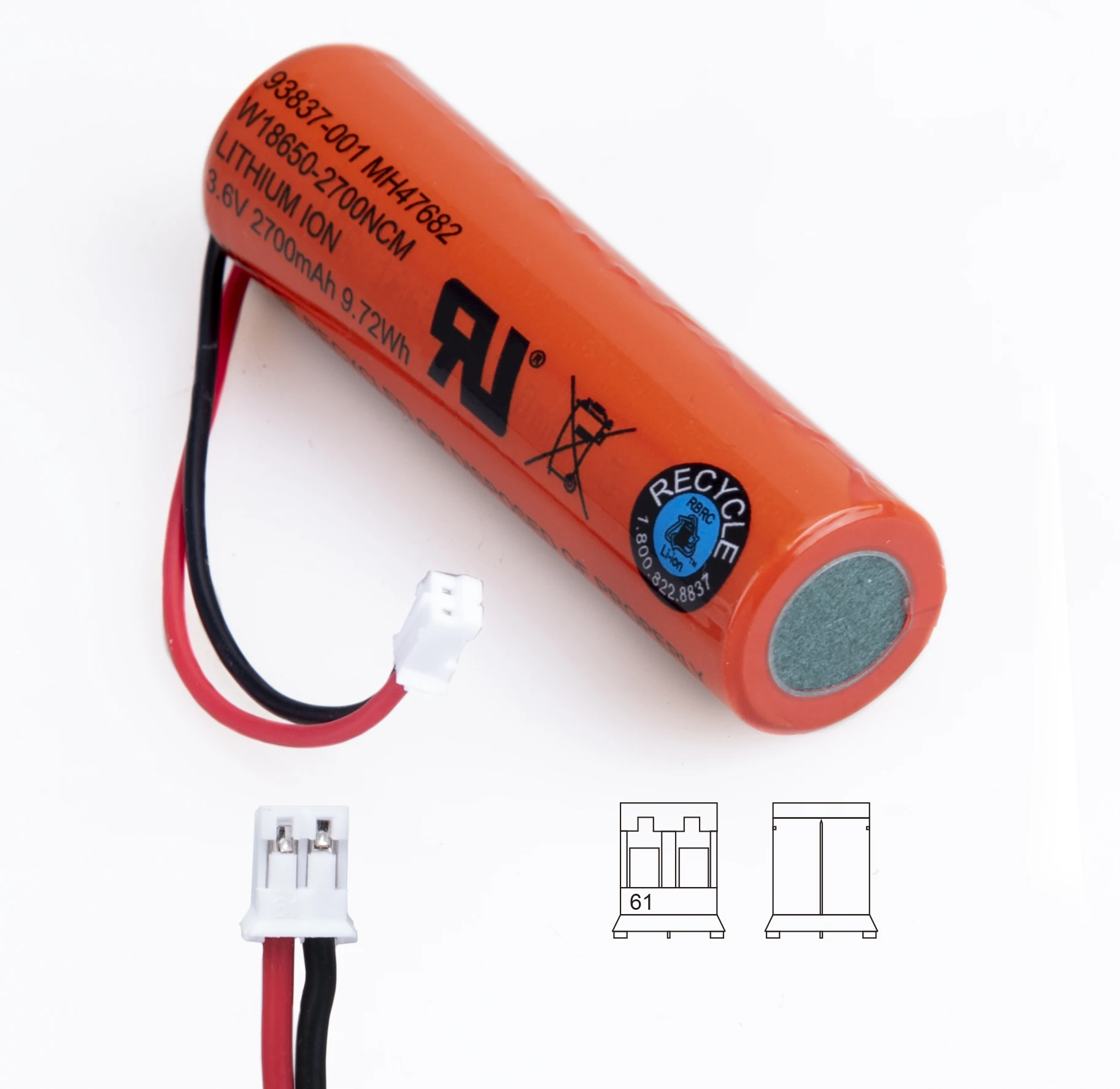 99837-001 MH47682 3.6V 2700mah  9.72Wh W 18650 model orange color  li-ion battery for rechargeable hair clipper