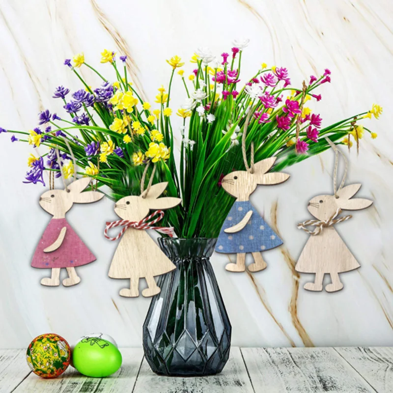 Cheap! 4pcs Cute Hanging Tags Pendants Easter Rabbit Wooden Decorations Bunny Toys Gifts Ornaments DIY Crafts