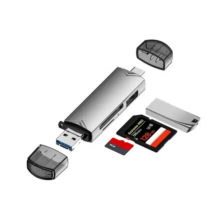 Portable Mini TF sd Card Reader Memory OTG Adapter U Disk Flash Drive All-in-One Aluminum Alloy USB 6 In1 USB 3.0 C Type Micro