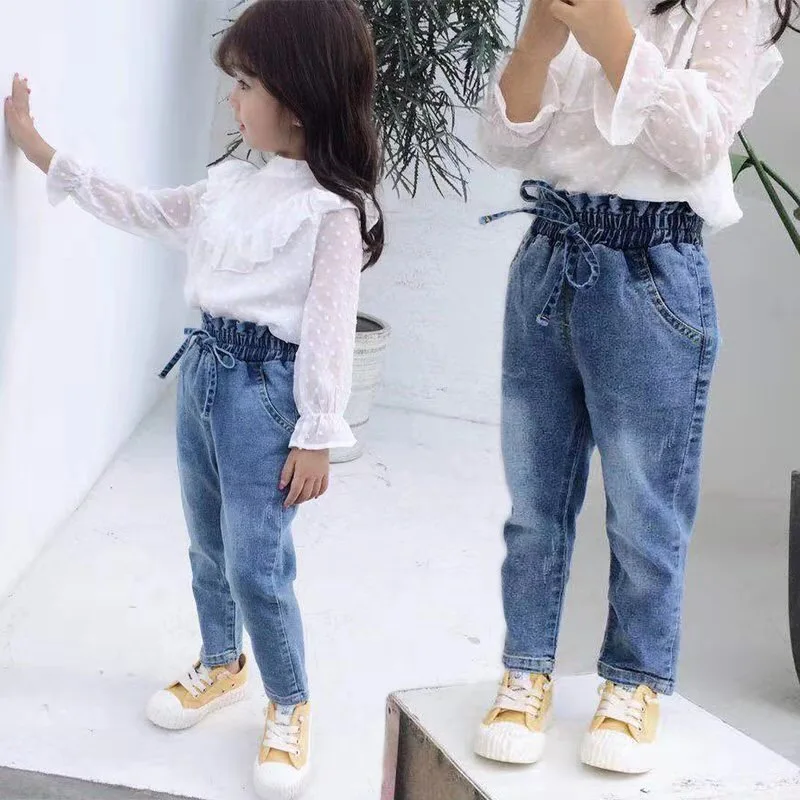 
new spring autumn fashion children girls denim fabric jeans kid girls denim pants jeans 