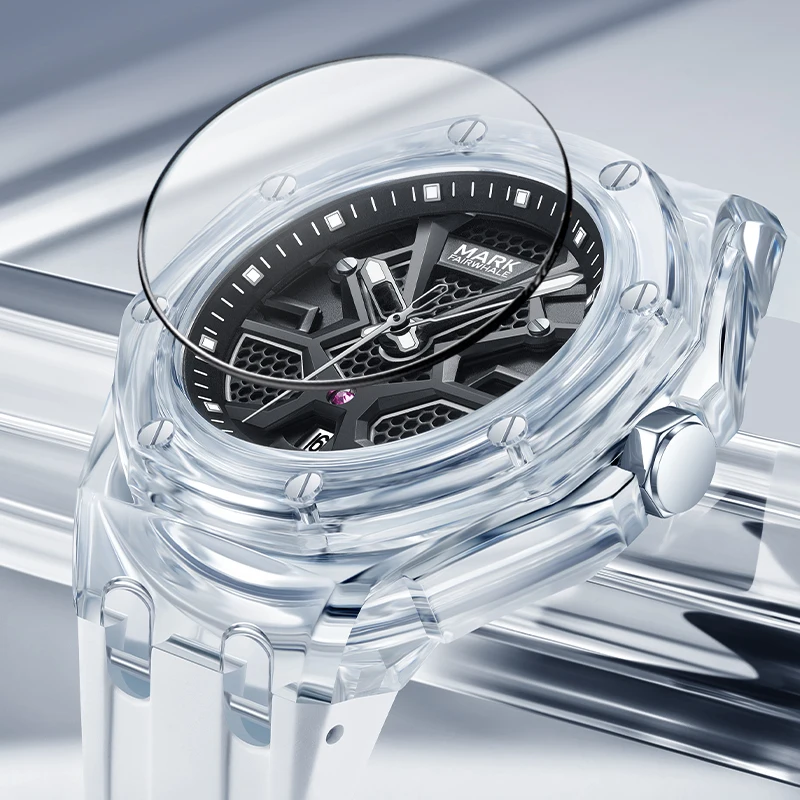 Fairwhale Sports Watches  Luxury Acrylic Transparent case 3ATM Waterproof Quartz Wrist Watches for Mens