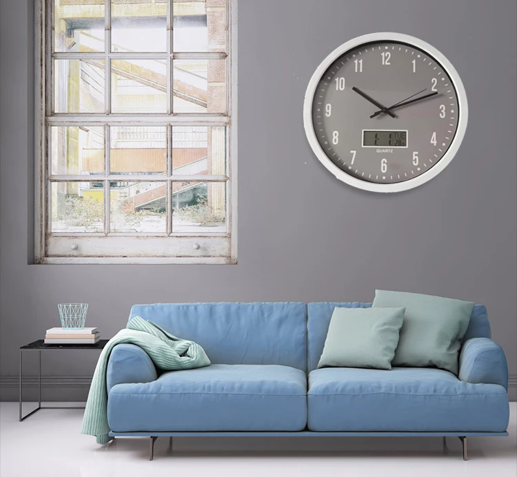 Plastic Lcd Analog Mental Wall Digital Clock Sweep Movement With Glass Cover And Color Case