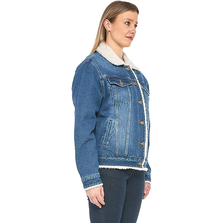 custom wholesale jean denim jacket winter dropped shoulder women jackets with fur