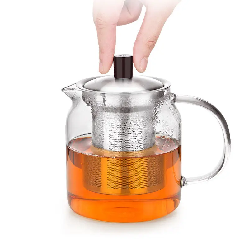 Best Selling 304 Stainless Steel Lid Borosilicate Glass Teapot Heat Resistant Handmade Glass Teapot With Stainless Steel Infuser