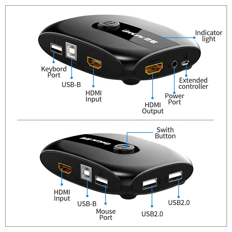 Квм-переключатель Unnlink 4k @ 30 Гц 4:4:4 HDMI 2 порта совместное использование USB 0 с удлинителем для рабочего стола